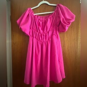 Hot Pink off-the-shoulder Mini Dress